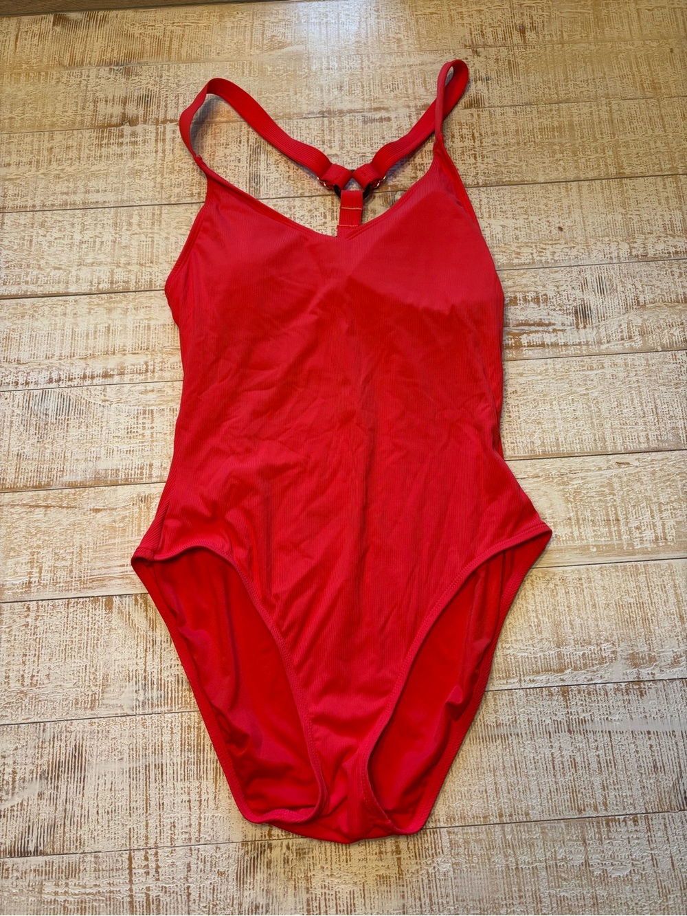One piece red bathing suit